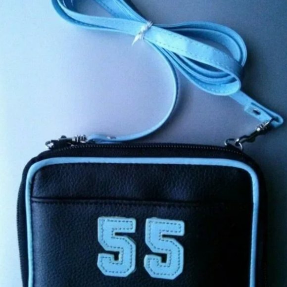 Women's Wallet w/ Detachable Crossbody Strap - Black w/ Light Blue 55 Detailing - Picture 2 of 10